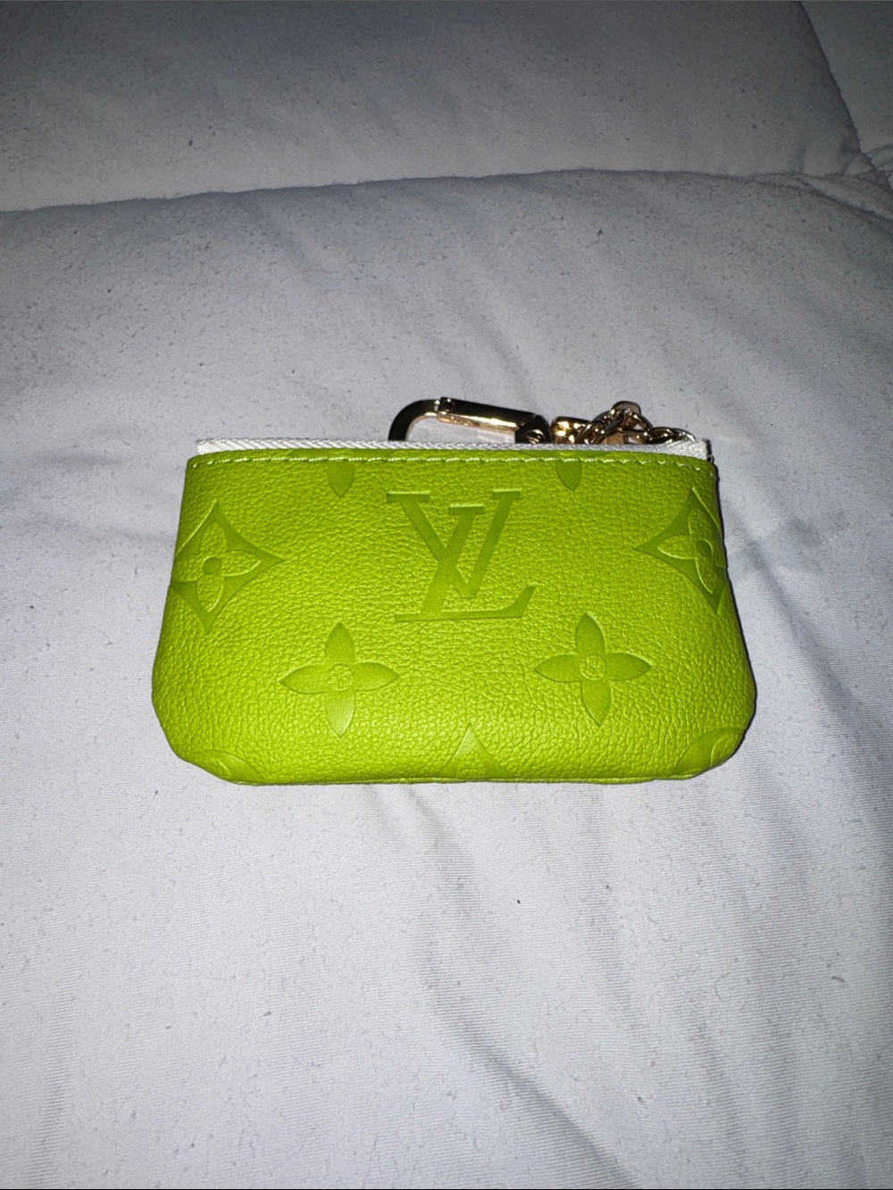 Lime Green Monogram Key Pouch with Gold Hardware